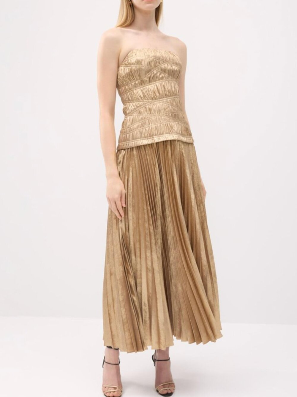 BEST Acler Rockland Midi Dress Gold Metallic Strapless Cocktail Party AU8/US4